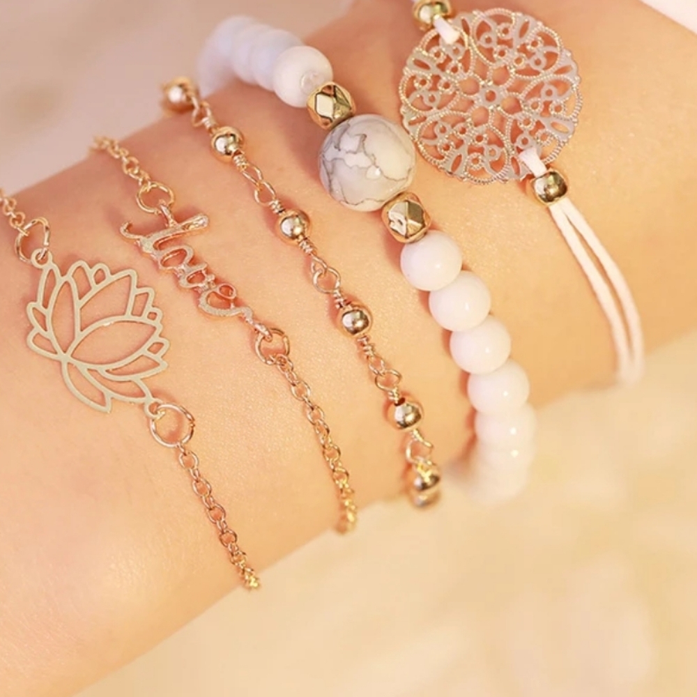 5 Piece Bracelet Set Lotus Flower